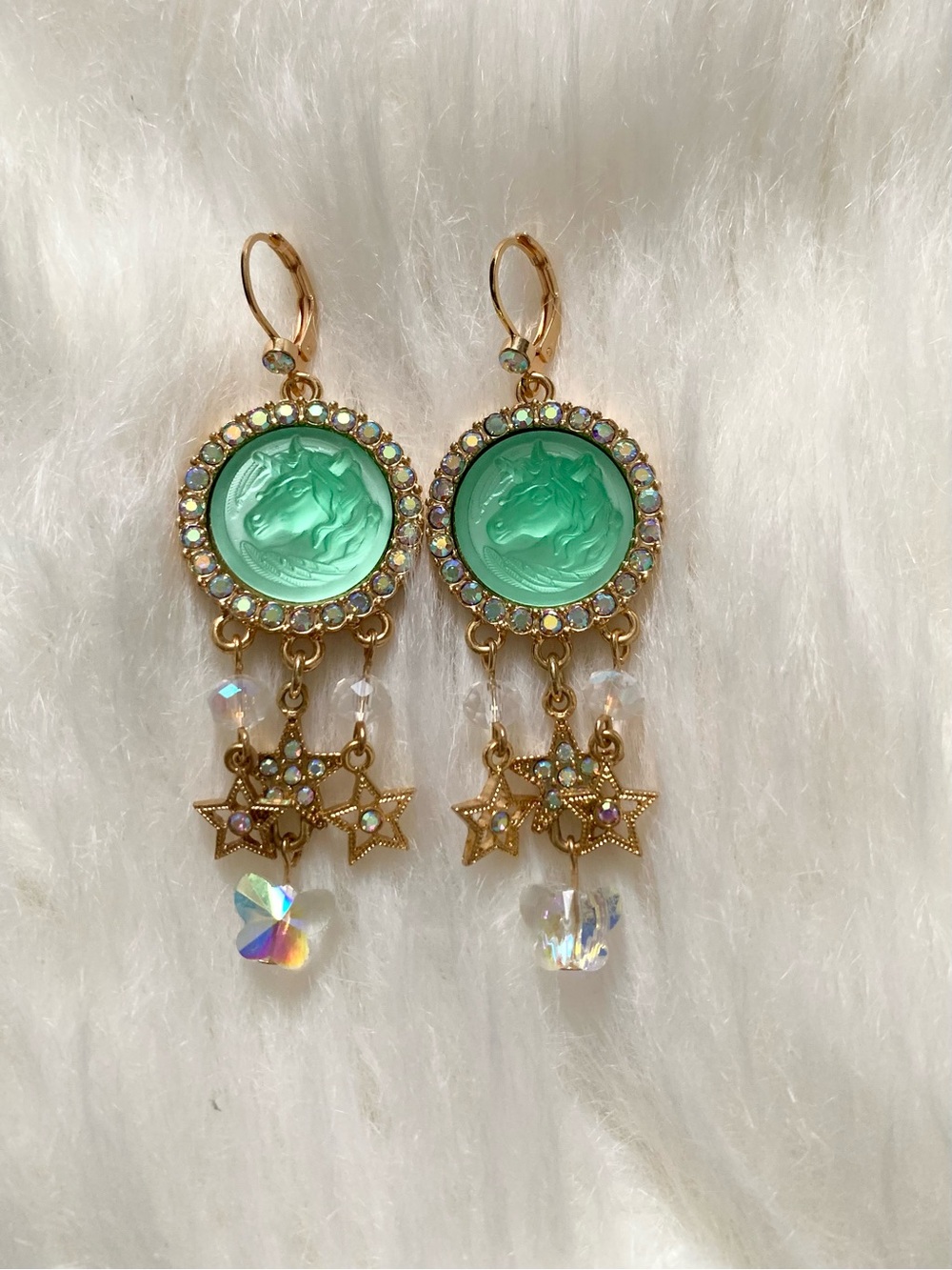 Kirk’s Folly Green Unicorn Dangling Vintage/Retro Style Earrings